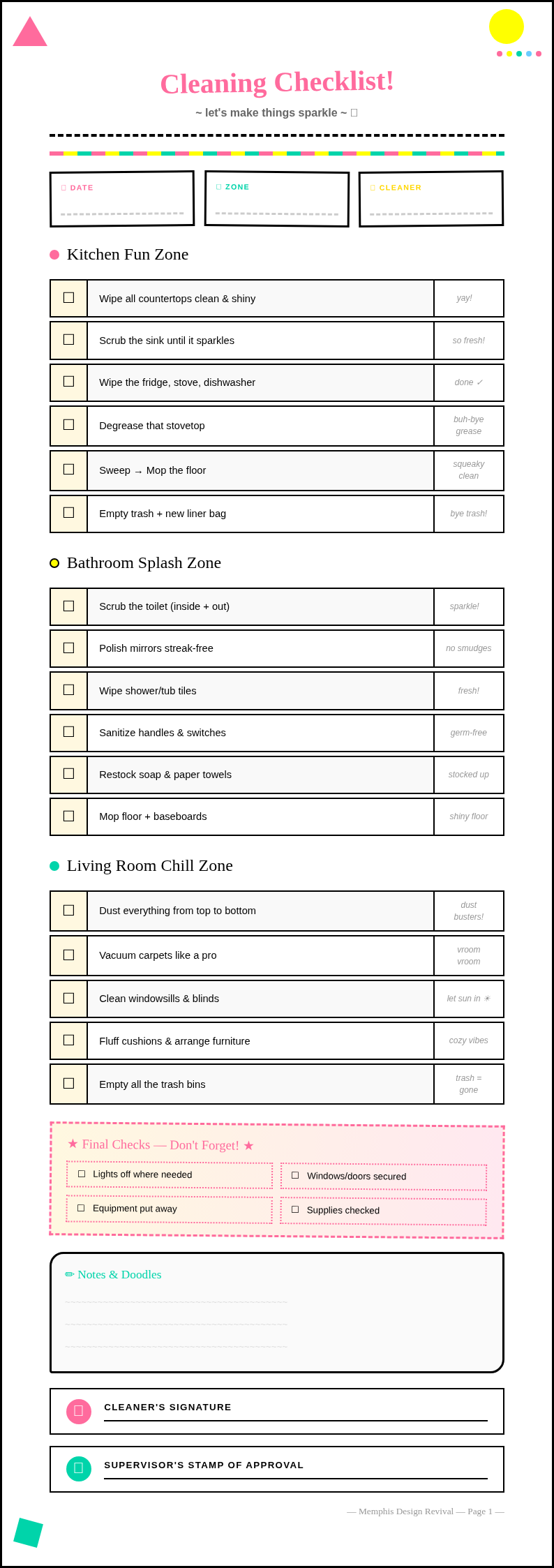 Memphis design revival cleaning checklist